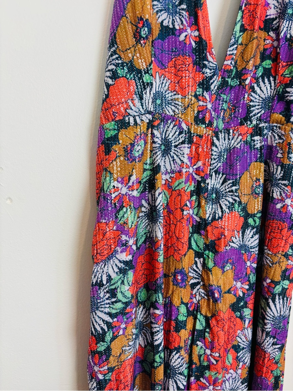 Cider Flower Power Sequin Halter Wide Leg Jumpsuit 70s Disco Halloween 60s - Picture 6 of 8
